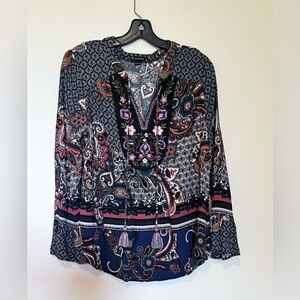 New Directions embroidered Paisley Blouse - Navy and Pink